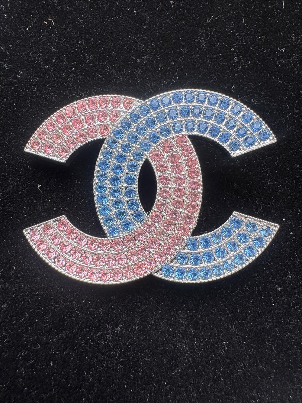 Brooch Crystal Interlocking Logo Brooch in Pink and Blue